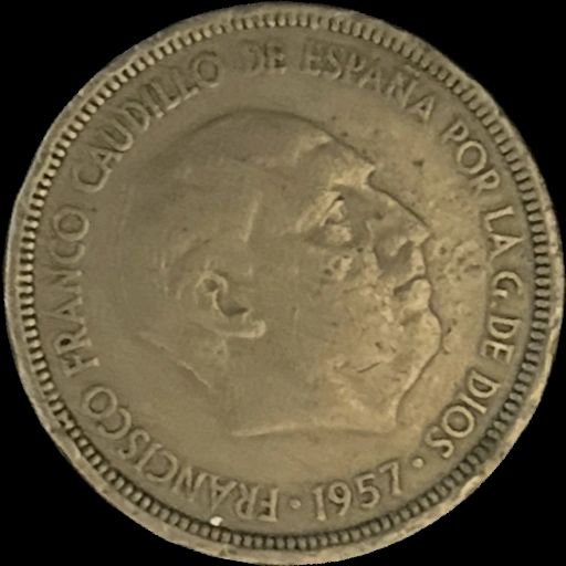 1957 Spain 5 pesetas KM# 786 reverse image