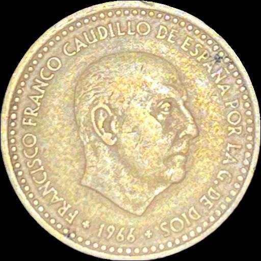 1966 Spain 1 peseta KM# 796 reverse image