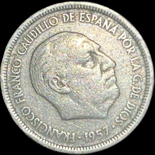 1957 Spain 5 pesetas KM# 786 reverse image